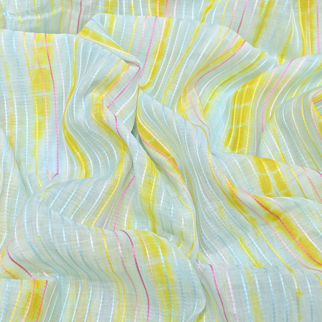 Tie & Dye Mul Chanderi Fabric with Thread Stripe Work – Lightweight Summer Designer Fabric MF05605-9