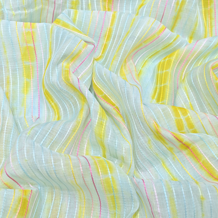 Tie & Dye Mul Chanderi Fabric with Thread Stripe Work – Lightweight Summer Designer Fabric MF05605-9