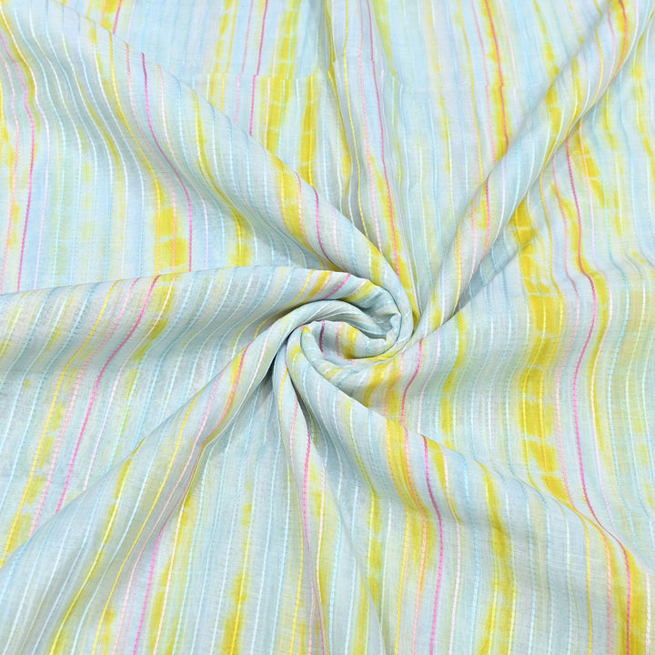 Tie & Dye Mul Chanderi Fabric with Thread Stripe Work – Lightweight Summer Designer Fabric MF05605-9