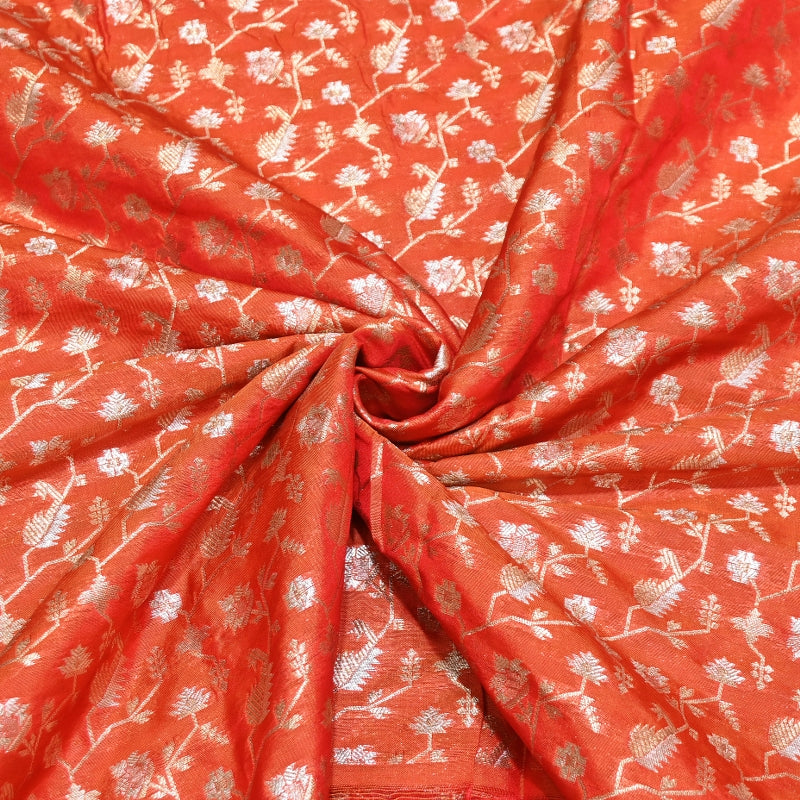 Premium Silk Alfi Zari Brocade Floral Jaal Fabric | Designer Ethnic Wear Material | AS1856-7