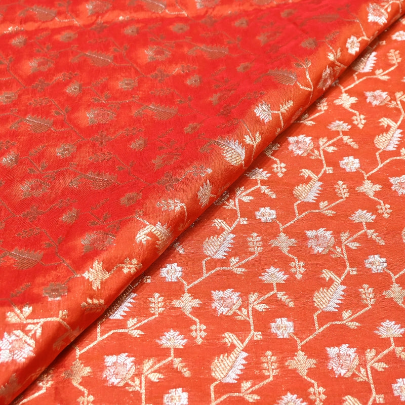 Premium Silk Alfi Zari Brocade Floral Jaal Fabric | Designer Ethnic Wear Material | AS1856-7