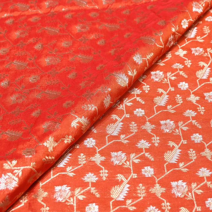 Premium Silk Alfi Zari Brocade Floral Jaal Fabric | Designer Ethnic Wear Material | AS1856-7