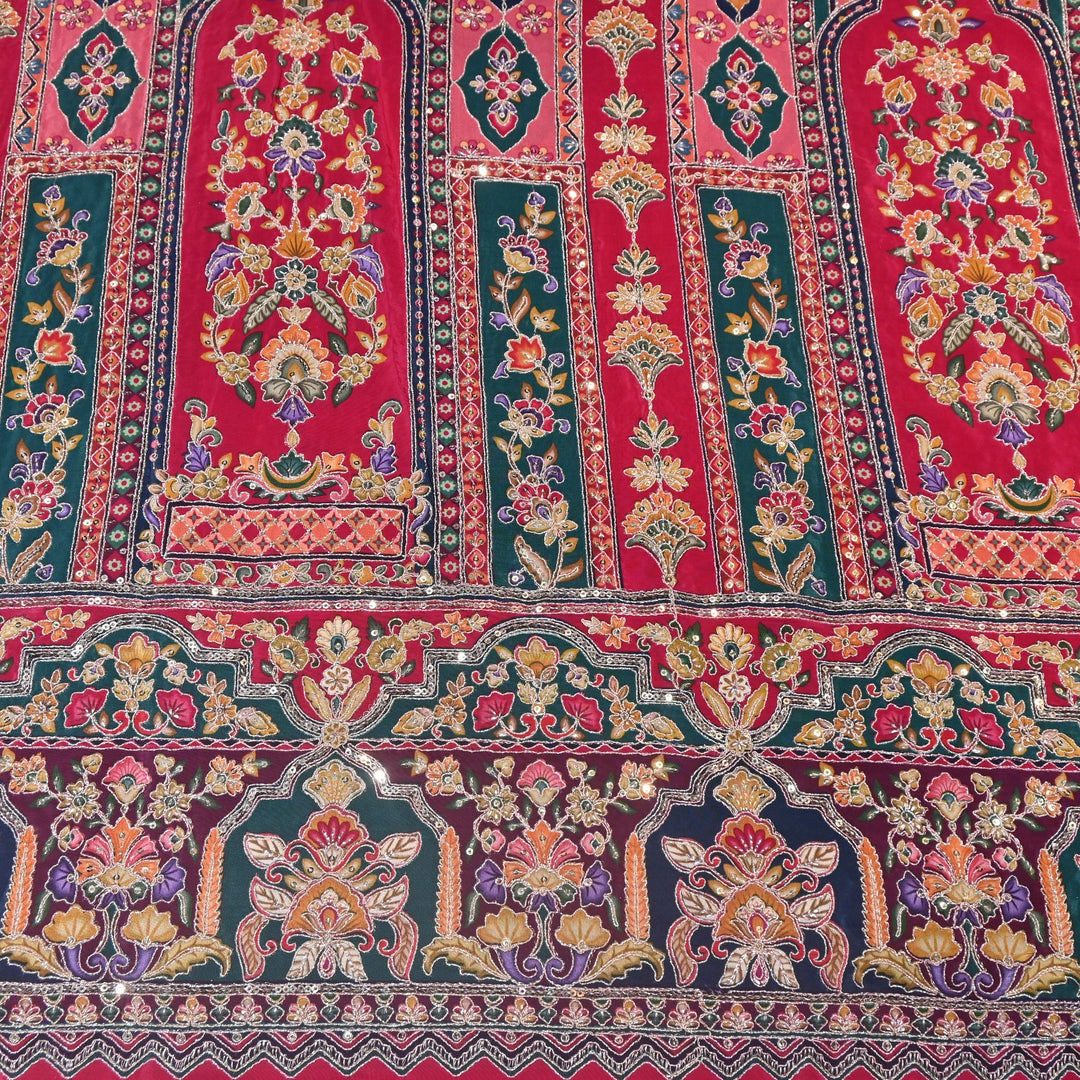 Multi Color Position Print Zari & Sequins Embroidery Fabric – Premium Designer Fabric-KF2672-5