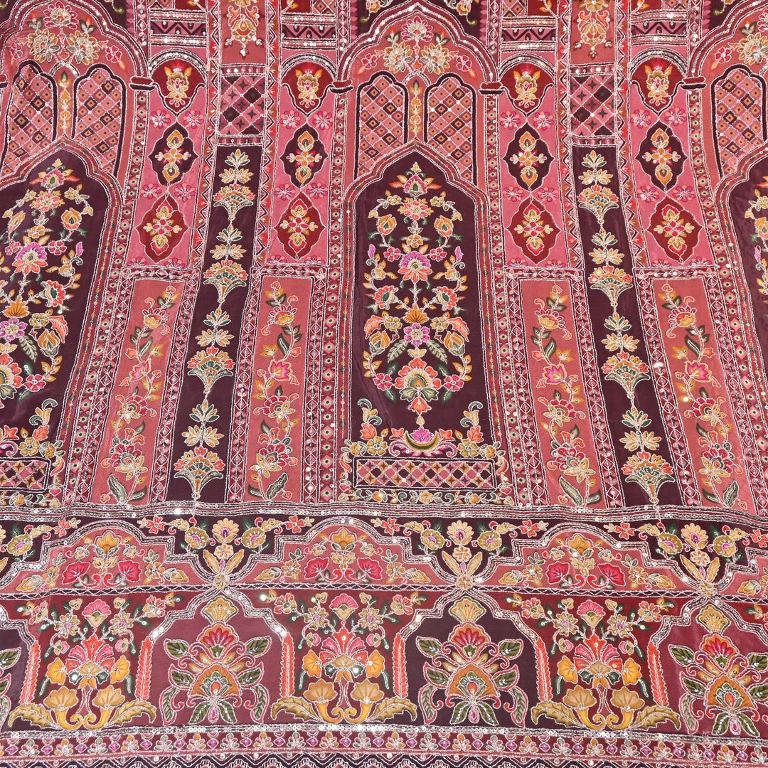 Multi Color Position Print Zari & Sequins Embroidery Fabric – Premium Designer Fabric-KF2672-6