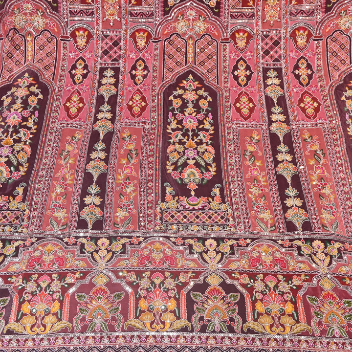 Multi Color Position Print Zari & Sequins Embroidery Fabric – Premium Designer Fabric-KF2672-6