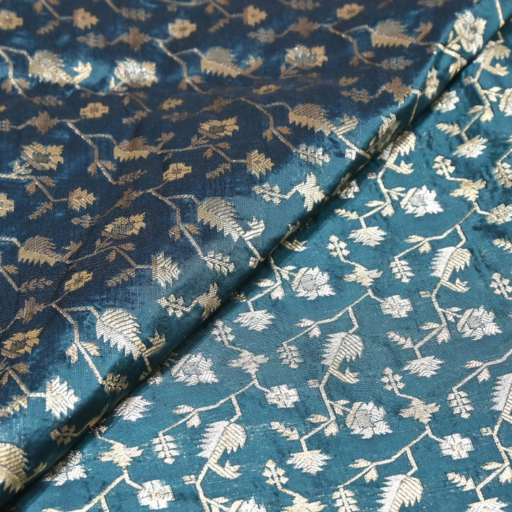 Premium Silk Alfi Zari Brocade Floral Jaal Fabric | Designer Ethnic Wear Material | AS1856-13