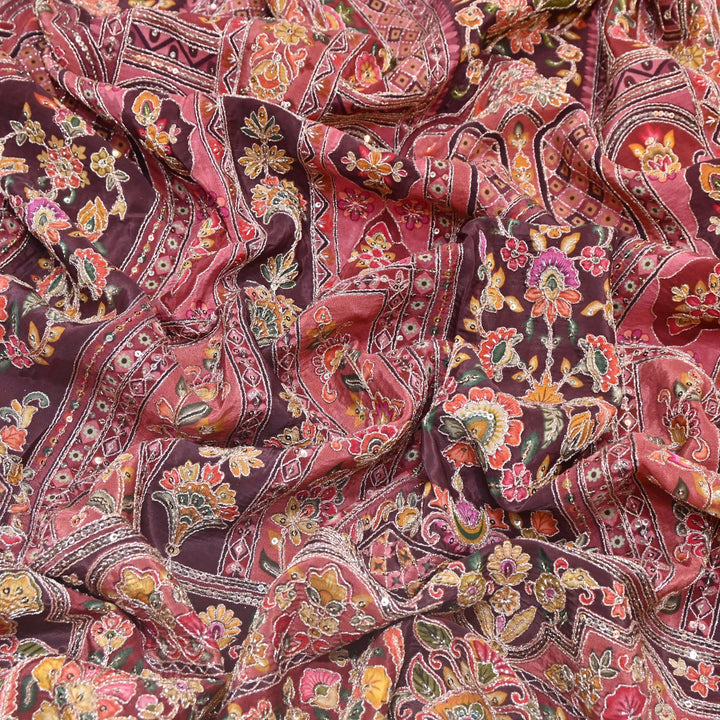 Multi Color Position Print Zari & Sequins Embroidery Fabric – Premium Designer Fabric-KF2672-6
