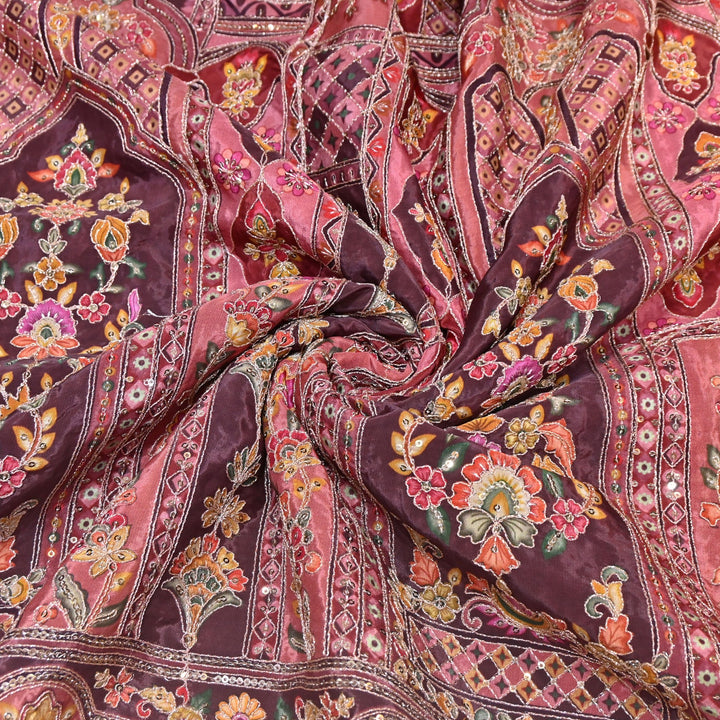Multi Color Position Print Zari & Sequins Embroidery Fabric – Premium Designer Fabric-KF2672-6