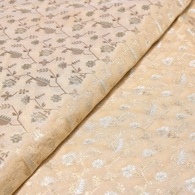 Premium Silk Alfi Zari Brocade Floral Jaal Fabric | Designer Ethnic Wear Material | AS1856-11