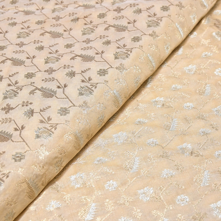 Premium Silk Alfi Zari Brocade Floral Jaal Fabric | Designer Ethnic Wear Material | AS1856-11