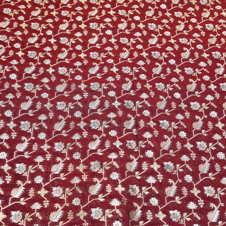 Premium Silk Alfi Zari Brocade Floral Jaal Fabric | Designer Ethnic Wear Material | AS1856-10