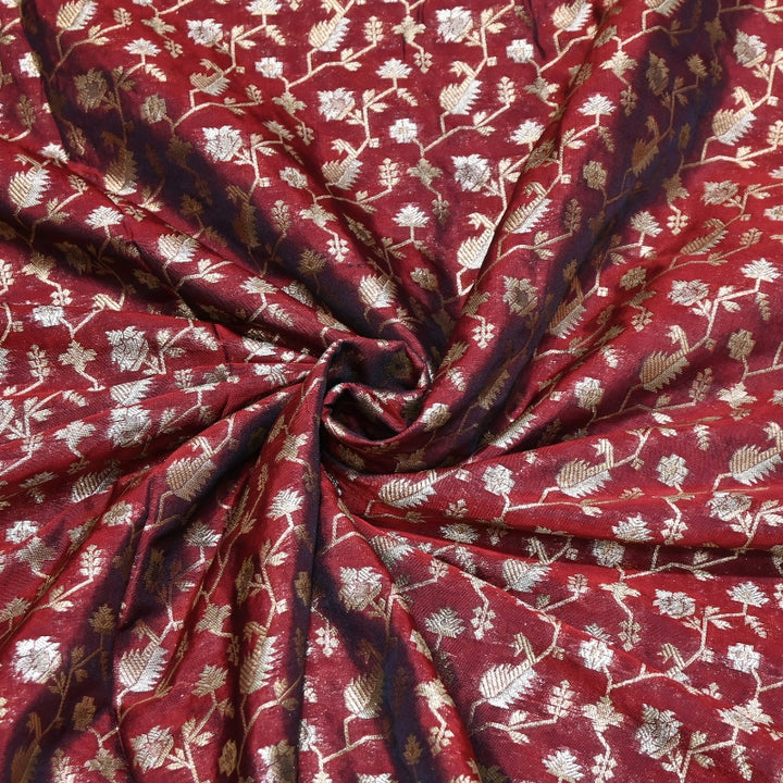 Premium Silk Alfi Zari Brocade Floral Jaal Fabric | Designer Ethnic Wear Material | AS1856-10