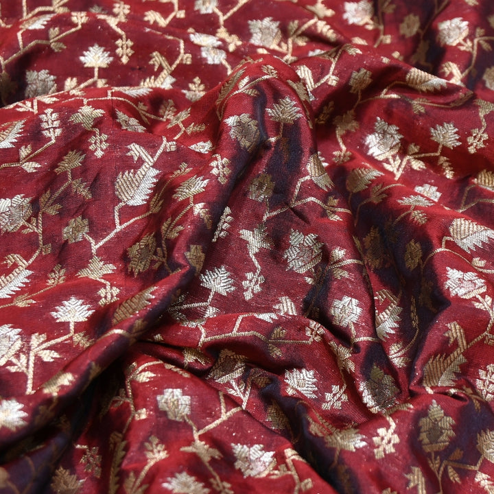 Premium Silk Alfi Zari Brocade Floral Jaal Fabric | Designer Ethnic Wear Material | AS1856-10