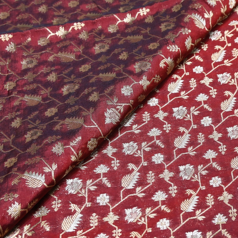 Premium Silk Alfi Zari Brocade Floral Jaal Fabric | Designer Ethnic Wear Material | AS1856-10