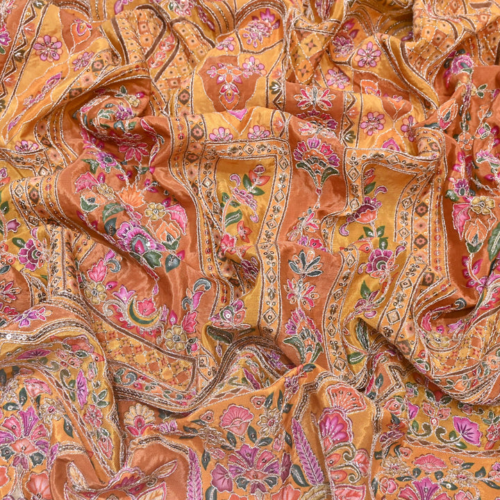 Multi Color Position Print Zari & Sequins Embroidery Fabric – Premium Designer Fabric-KF2672-7