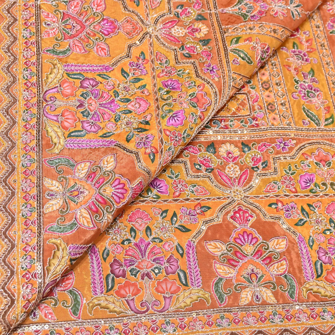Multi Color Position Print Zari & Sequins Embroidery Fabric – Premium Designer Fabric-KF2672-7