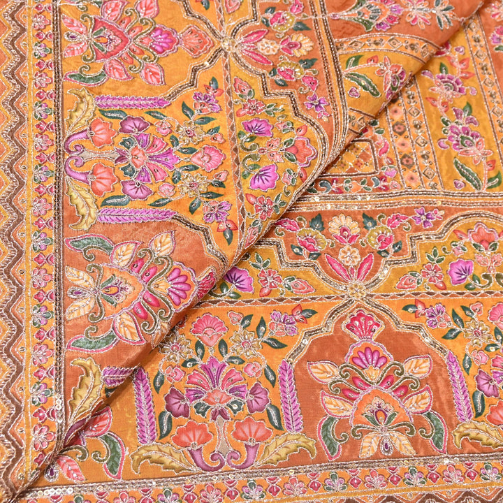 Multi Color Position Print Zari & Sequins Embroidery Fabric – Premium Designer Fabric-KF2672-7