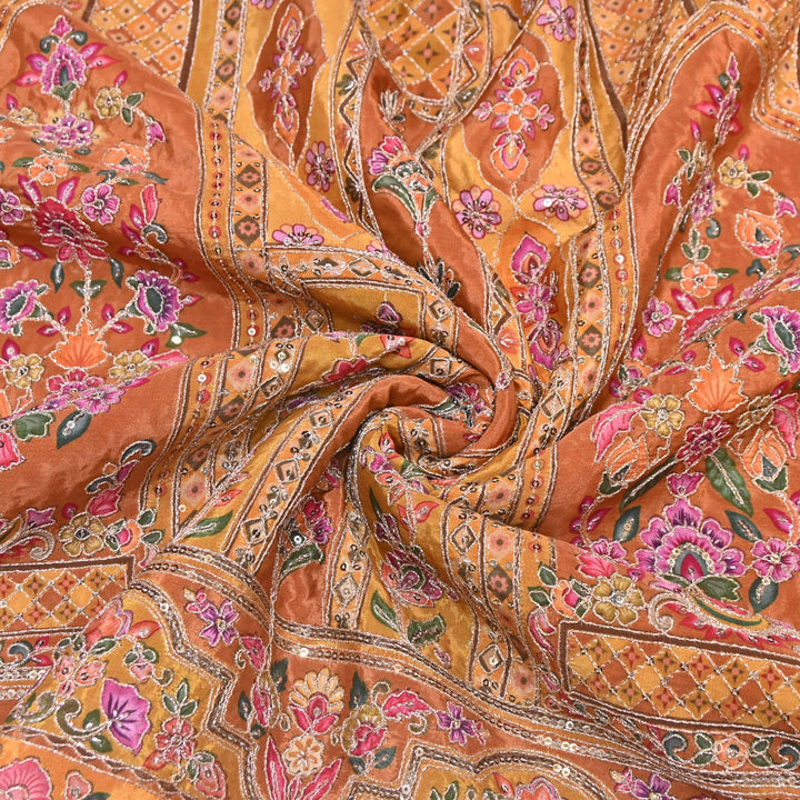 Multi Color Position Print Zari & Sequins Embroidery Fabric – Premium Designer Fabric-KF2672-7