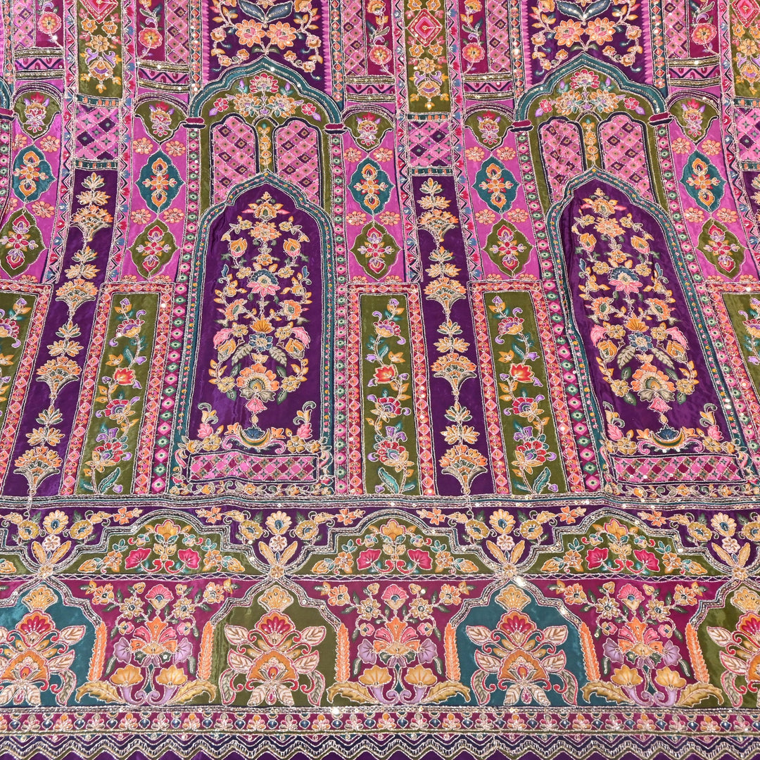 Multi Color Position Print Zari & Sequins Embroidery Fabric – Premium Designer Fabric-KF2672-8