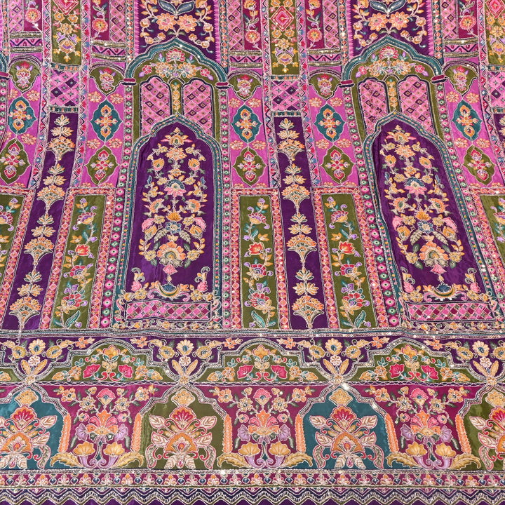 Multi Color Position Print Zari & Sequins Embroidery Fabric – Premium Designer Fabric-KF2672-8