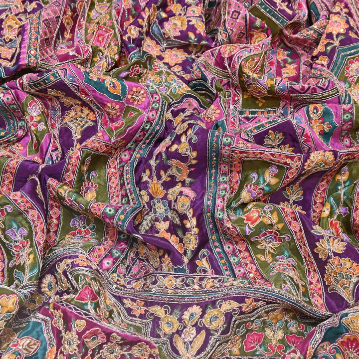 Multi Color Position Print Zari & Sequins Embroidery Fabric – Premium Designer Fabric-KF2672-8