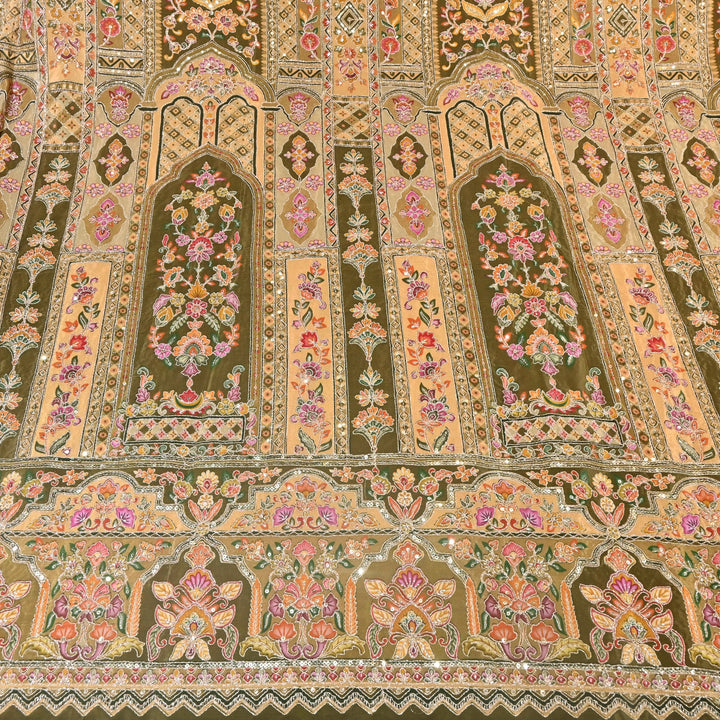 Multi Color Position Print Zari & Sequins Embroidery Fabric – Premium Designer Fabric-KF2672-9