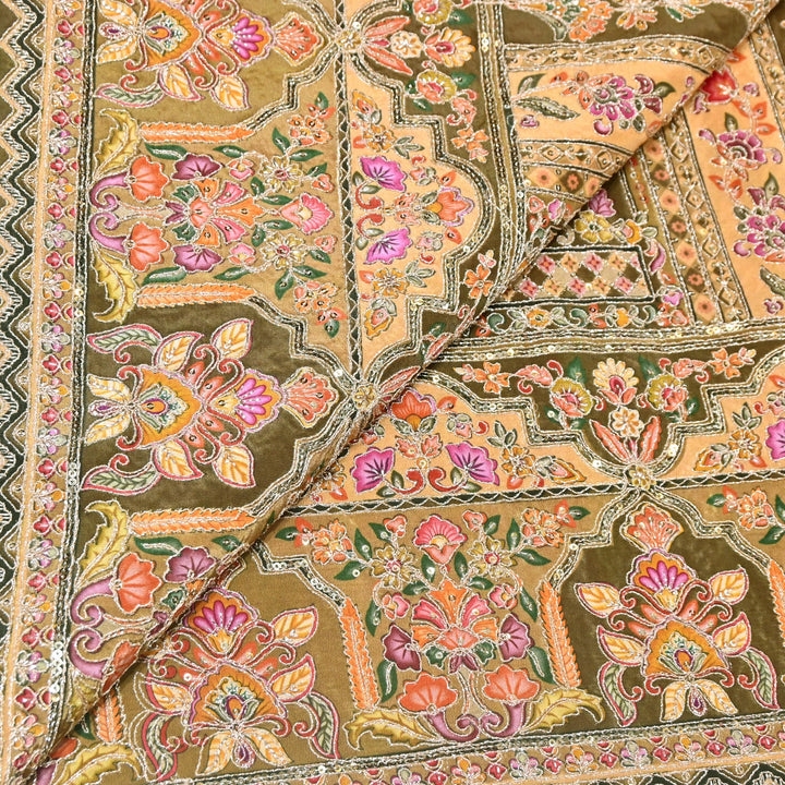 Multi Color Position Print Zari & Sequins Embroidery Fabric – Premium Designer Fabric-KF2672-9