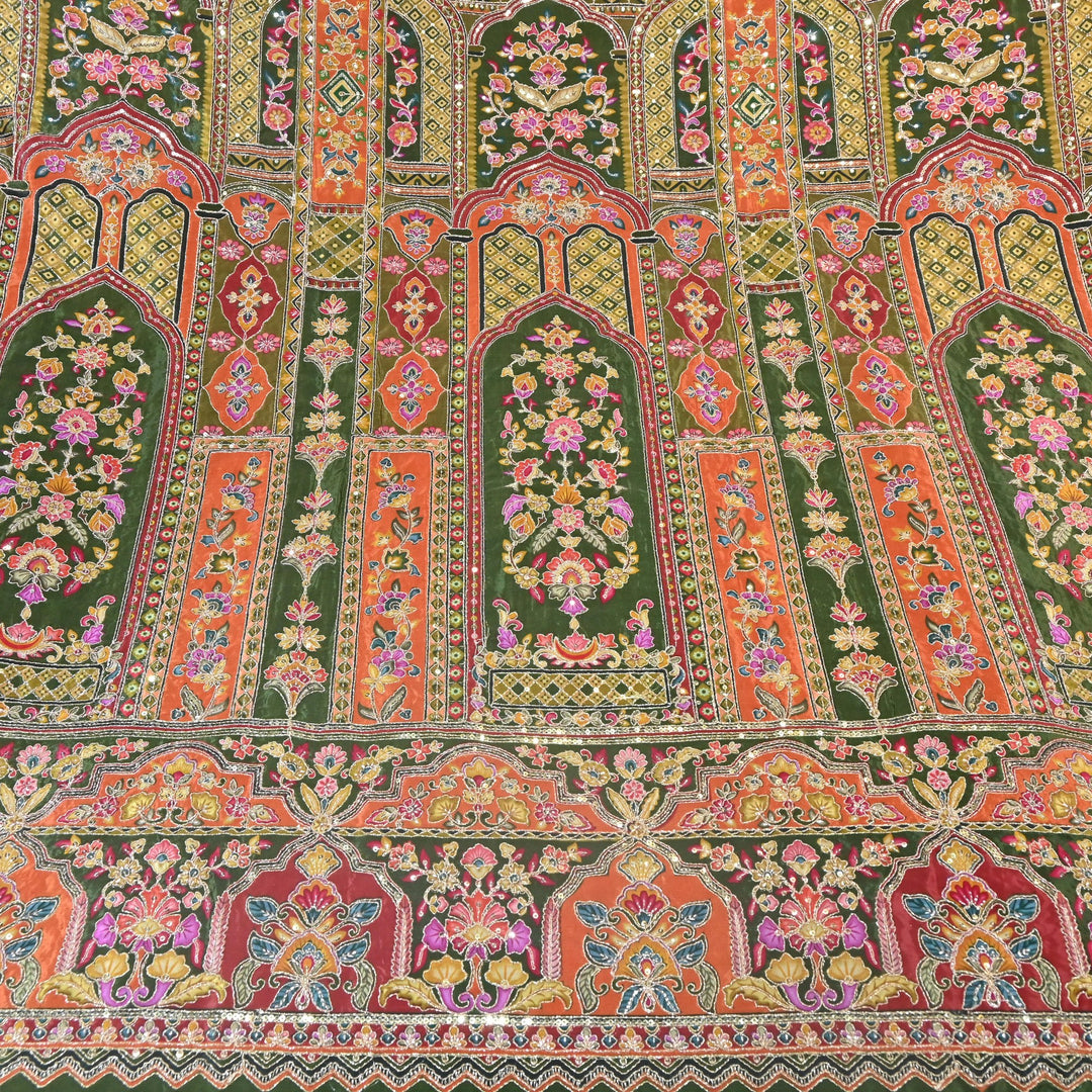 Multi Color Position Print Zari & Sequins Embroidery Fabric – Premium Designer Fabric-KF2672-10