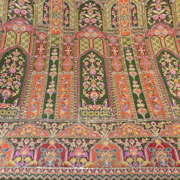 Multi Color Position Print Zari & Sequins Embroidery Fabric – Premium Designer Fabric-KF2672-10