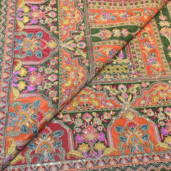 Multi Color Position Print Zari & Sequins Embroidery Fabric – Premium Designer Fabric-KF2672-10