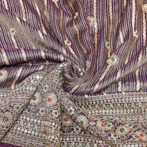 Dyed Tissue Zari Moti & Sequins Embroidery Fabric – Heavy Designer Tissue Fabric - V3205C-B