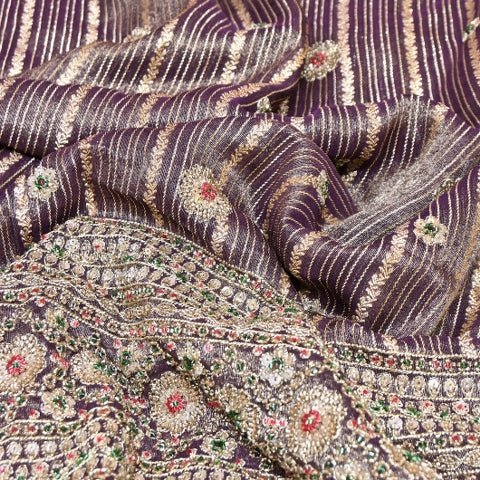 Dyed Tissue Zari Moti & Sequins Embroidery Fabric – Heavy Designer Tissue Fabric - V3205C-B