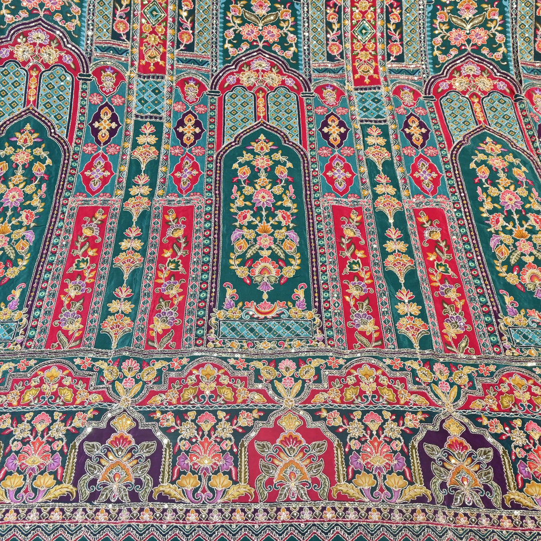 Multi Color Position Print Zari & Sequins Embroidery Fabric – Premium Designer Fabric-KF2672-11