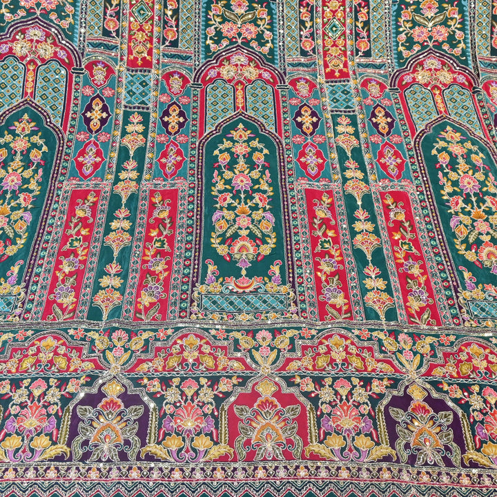 Multi Color Position Print Zari & Sequins Embroidery Fabric – Premium Designer Fabric-KF2672-11