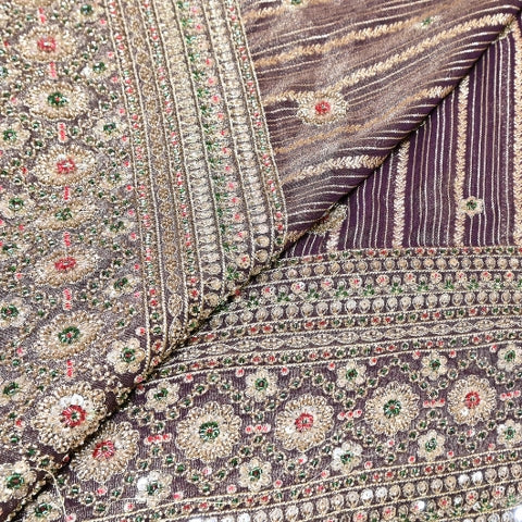 Dyed Tissue Zari Moti & Sequins Embroidery Fabric – Heavy Designer Tissue Fabric - V3205C-B