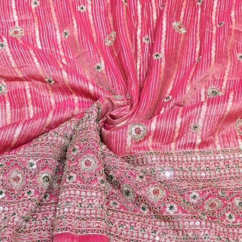 Dyed Tissue Zari Moti & Sequins Embroidery Fabric – Heavy Designer Tissue Fabric - V3205C-C