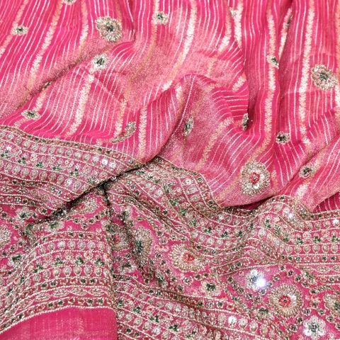 Dyed Tissue Zari Moti & Sequins Embroidery Fabric – Heavy Designer Tissue Fabric - V3205C-C