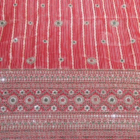 Dyed Tissue Zari Moti & Sequins Embroidery Fabric – Heavy Designer Tissue Fabric - V3205C-A