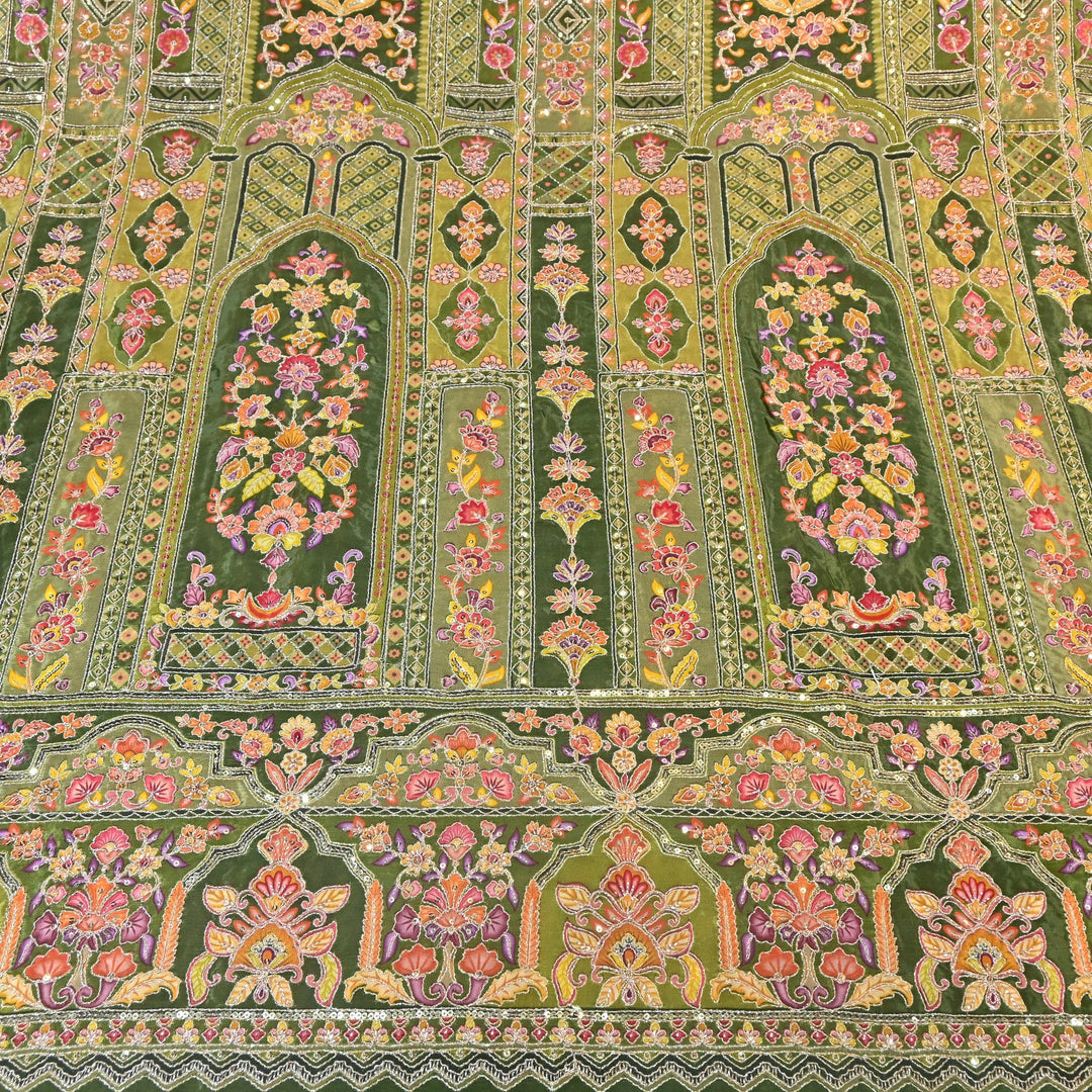 Multi Color Position Print Zari & Sequins Embroidery Fabric – Premium Designer Fabric-KF2672-12