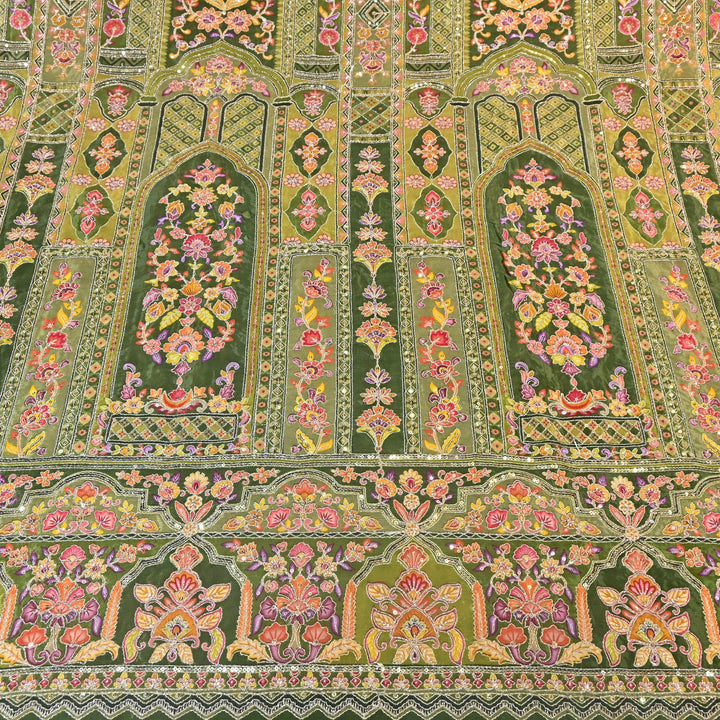 Multi Color Position Print Zari & Sequins Embroidery Fabric – Premium Designer Fabric-KF2672-12