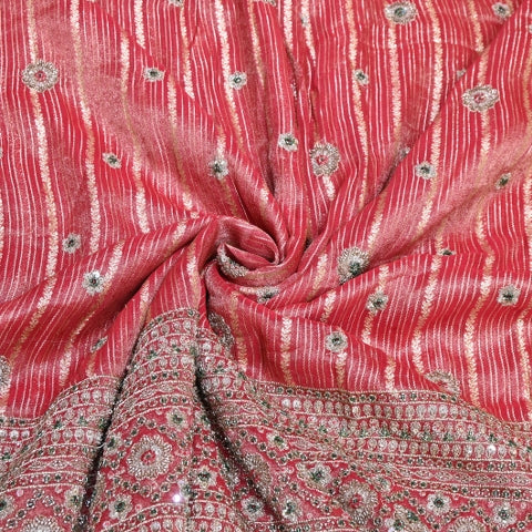 Dyed Tissue Zari Moti & Sequins Embroidery Fabric – Heavy Designer Tissue Fabric - V3205C-A