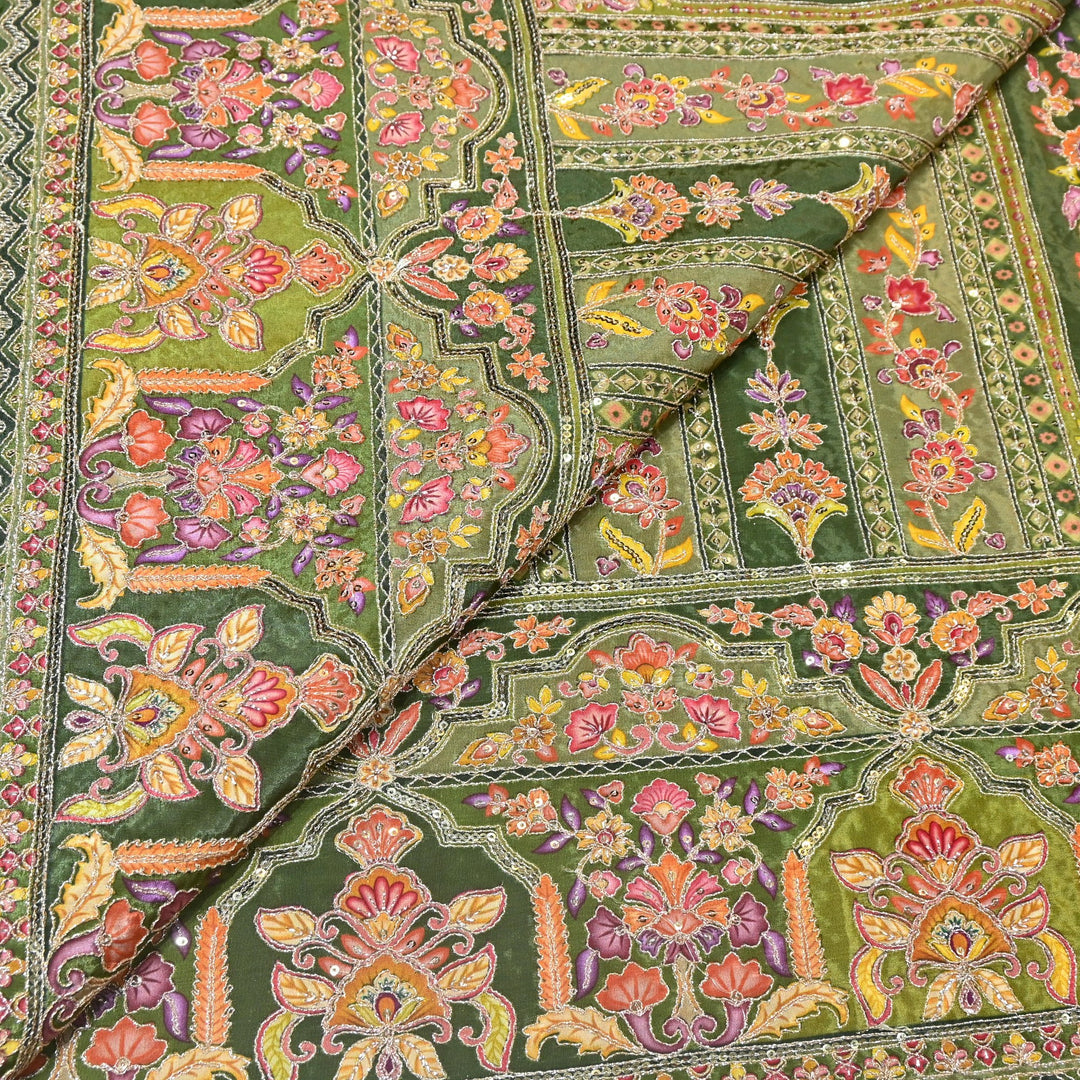 Multi Color Position Print Zari & Sequins Embroidery Fabric – Premium Designer Fabric-KF2672-12