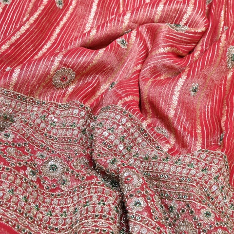 Dyed Tissue Zari Moti & Sequins Embroidery Fabric – Heavy Designer Tissue Fabric - V3205C-A