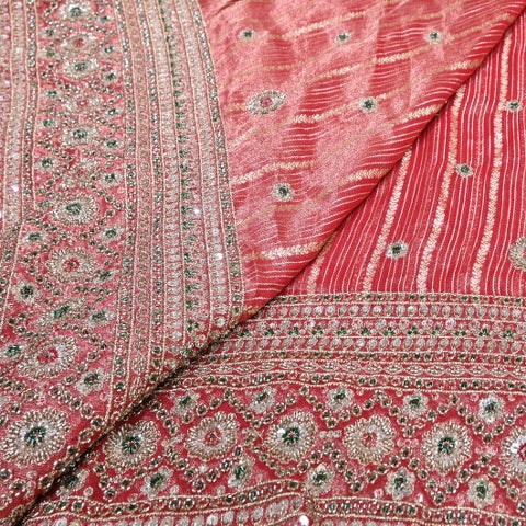 Dyed Tissue Zari Moti & Sequins Embroidery Fabric – Heavy Designer Tissue Fabric - V3205C-A