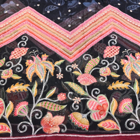Organza Position Print Zari Moti & Sequins Embroidery Fabric – Designer Fabric - 00PB28-2