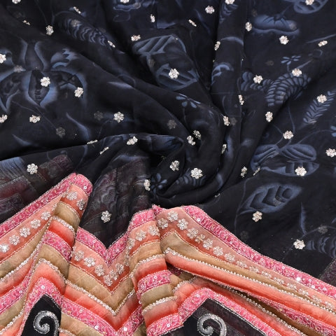 Organza Position Print Zari Moti & Sequins Embroidery Fabric – Designer Fabric - 00PB28-2