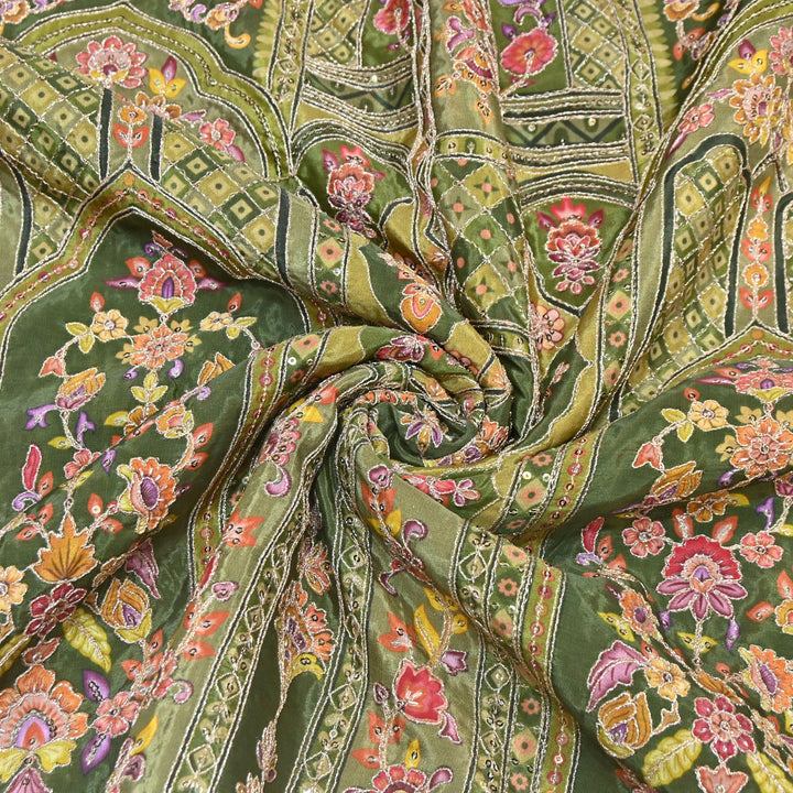 Multi Color Position Print Zari & Sequins Embroidery Fabric – Premium Designer Fabric-KF2672-12