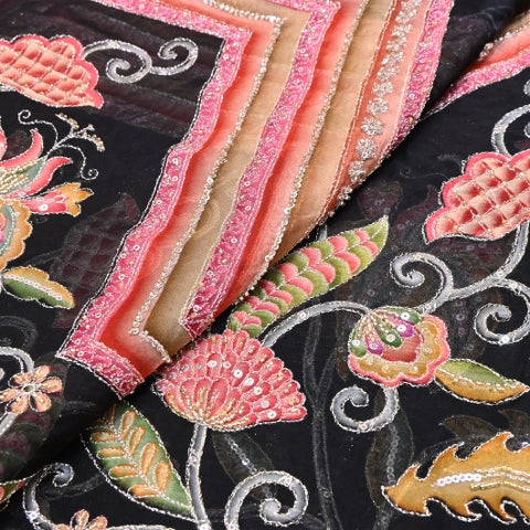 Organza Position Print Zari Moti & Sequins Embroidery Fabric – Designer Fabric - 00PB28-2
