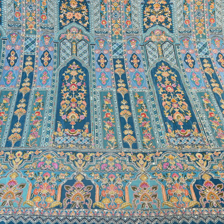 Multi Color Position Print Zari & Sequins Embroidery Fabric – Premium Designer Fabric-KF2672-13