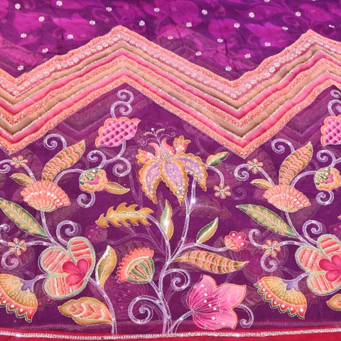 Organza Position Print Zari Moti & Sequins Embroidery Fabric – Designer Fabric - 00PB28-3